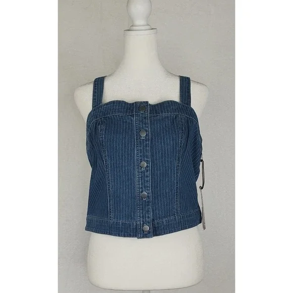 Rock & Roll Denim Women's Dark Wash Pinstripe Denim Corset Crop Top NWT XS - Picture 2 of 10